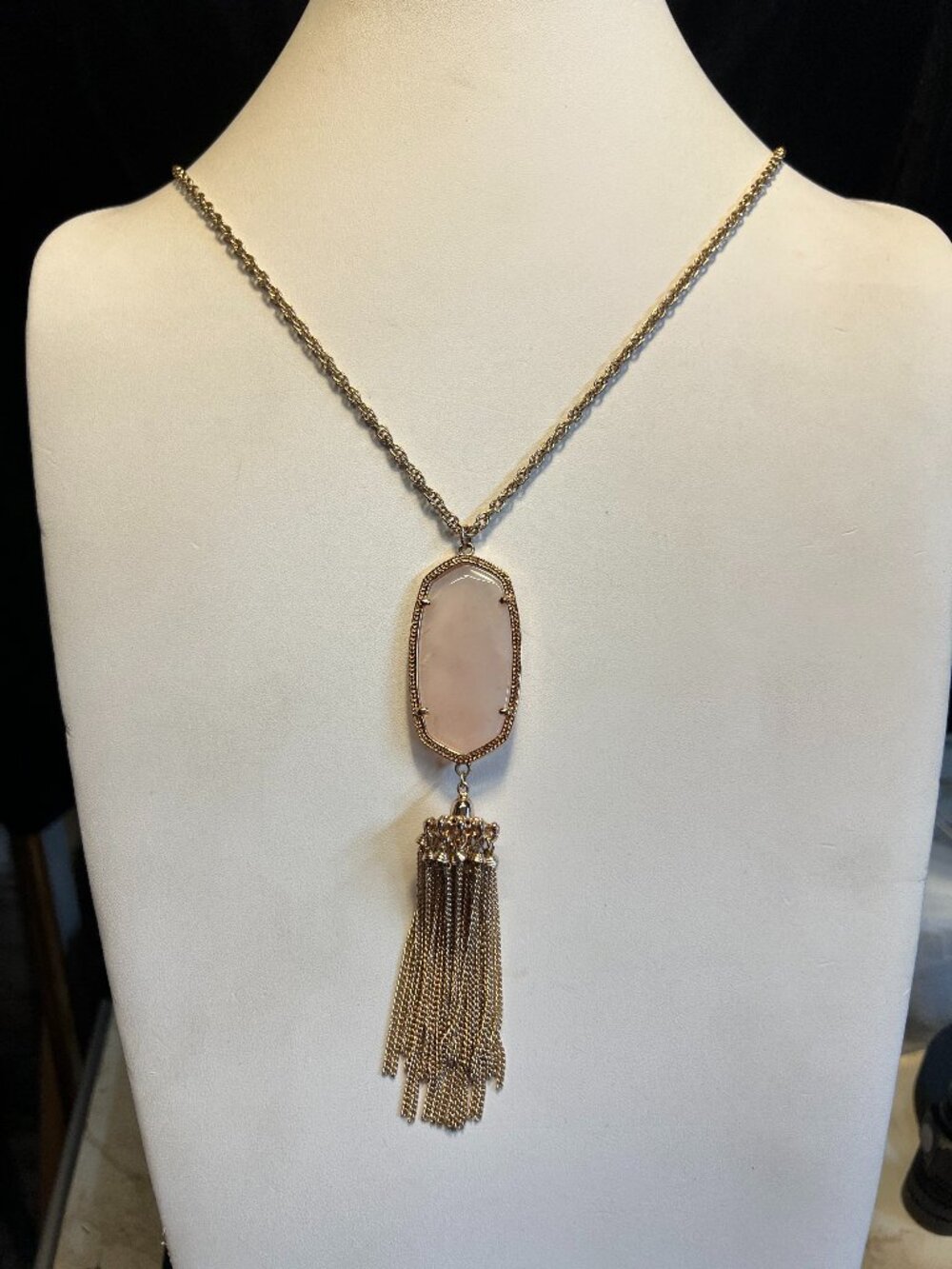 Kendra Scott Rayne Long Pendant Tassel Necklace, Goldtone, Rose Quartz